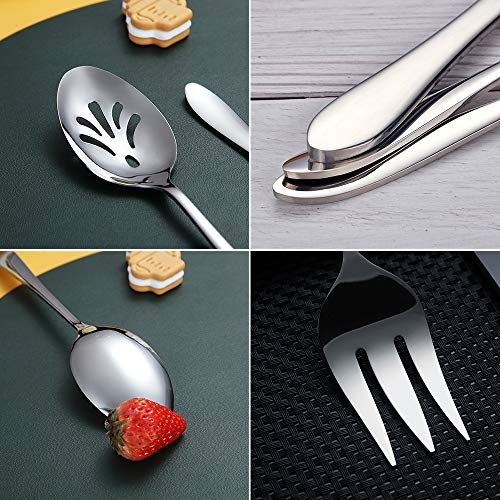 10-Piece Serving Flatware Silverware Set,Stainless Steel Serving Utensil Set,Include Slotted Serving Spoon, Serving Spoon, Serving Fork(Silver) #TOP6