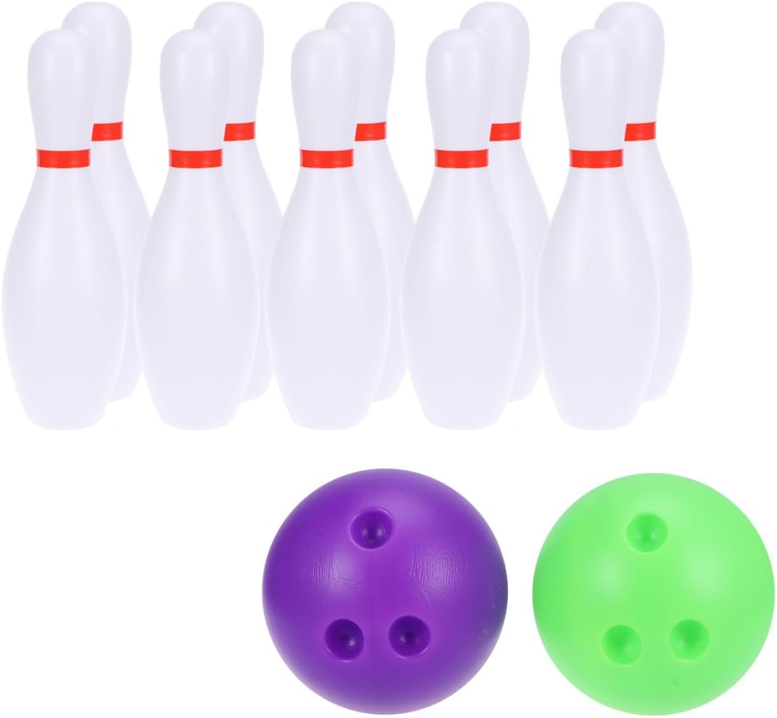 Kichvoe 1 Set Kids Bowling Set, 10 Plastic White Bowling Pins & 2 Balls, Indoor Outdoor Sports Games, Educational Birthday Gifts for Boys Girls (Random Color Ball)