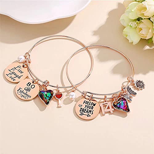 Image of Ursteel Birthday Gifts for Women Girls Bracelet, Birthday Charm Bracelets 10th 20th 30th 40th 50th 60th 70th 80th 90th Birthday Gift for Daughter, Sister, Friend, Teen Girls, Mom, Grandma