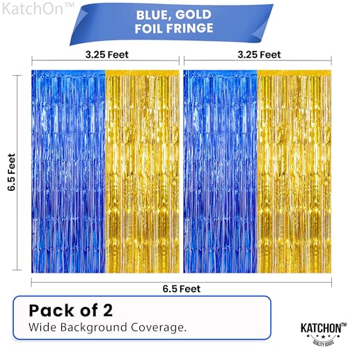 Image of KatchOn, Blue and Gold Fringe Backdrop for Parties - XtraLarge, Pack of 2 | Blue Fringe Backdrop | 2026 Graduation Party Decorations | Graduation Decorations 2026