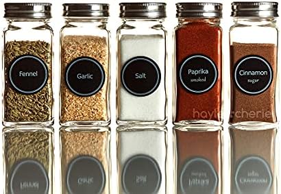 Hayley Cherie - 328 Printed Spice Jar & Pantry Label Set - Heavyweight Vinyl Chalkboard - 1.5" Round Waterproof Stickers - 3" Oval Pantry Chalk Labels - 38 Extra Blank, Write-on, Reusable