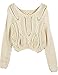 PrettyGuide Women's Long Sleeve Eyelet Cable Lace Up Crop Top Beige S