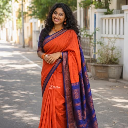 Image of Gadwal Cotton Silk Checked Saree for Women | Pure Kalyani Cotton Checked Saree with Zari Border Tassels & Blouse | Kanjivaram Linen Silk | Handloom Weave