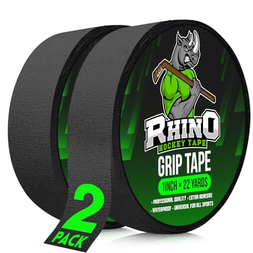 Rhino Grip Tape Premium Black Hockey Tape Field Hockey and Lacrosse Grip Tape - Heavy-Duty Cloth Tape Easy Tear by Hand Strong Grip Also Great as Gaffer-Style Utility Tape (Black)