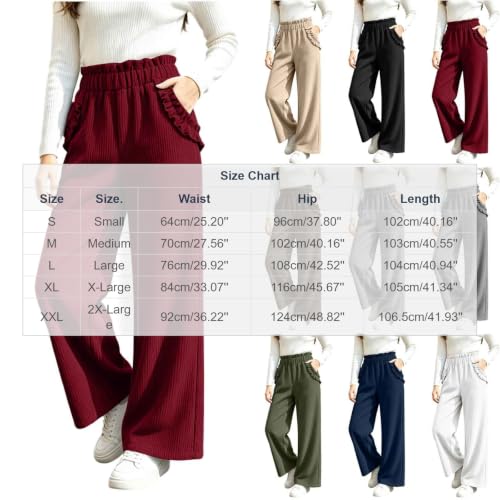 Women Ruffled High‑Waist Corduroy Straight‑Leg Pants Loose Casual Trousers - image 4