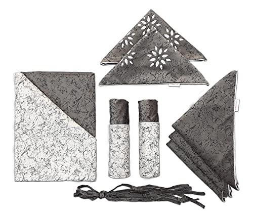Image of Home Sajja Premium Velvet 1 Diwan Sheet, 2 Bloster with Dori, 5 Cushions Cover, Size- 60 x 90, Colour-Grey & White