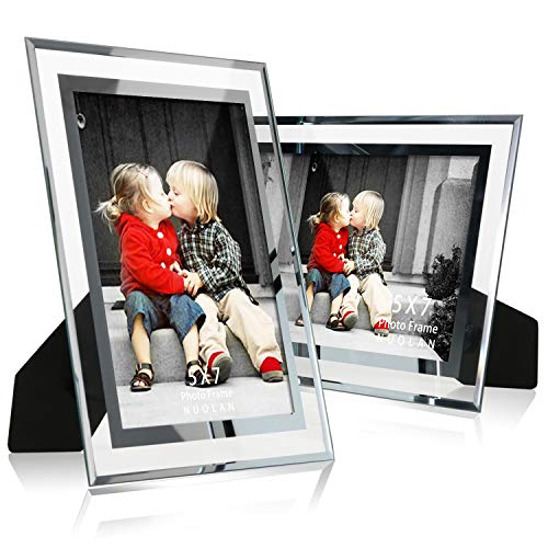 NUOLAN 5x7 Glass Picture Frame Tabletop Mirror Photo Frames 5 by 7 for Home Office Business, Set of 2