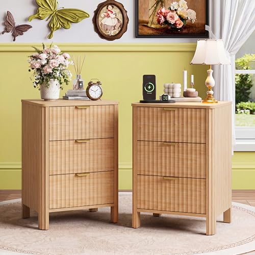 Image of Wodeer 3 Drawer Dresser for Bedroom, 20 inch W Wood Storage Cabinet with Fluted Design, Modern Chest of Drawers for Living Room, Nursery Clothing Organizer with Metal Slides, Anti-Tipping