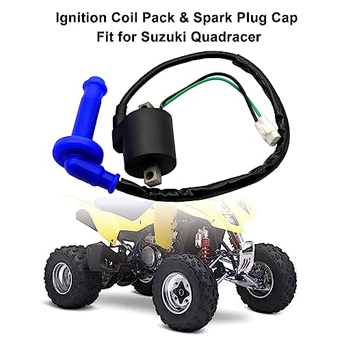 Image of SecosAutoparts Ignition Coil Pack & Spark Plug Cap Compatible with Suzuki Quadracer 450 LTR450 2006-2009 RMZ 450 RM-Z450 L0 L1 K8 K9 2005-2012# 33410-45G00 33510-35G00 33410-35G10 33510-28H00