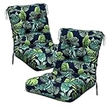 Eoieov Outdoor Wicker Chair Cushions Set of 2 Printed Flower Patio Chair Cushion with Back and Ties,Outdoor Dining Chair Pads Waterproof 41.7'*20.8'*3.9' Green Printing