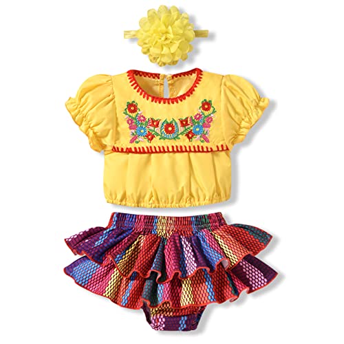 HINTINA Infant Baby Girl Mexican Embroidery Floral Shorts Outfits Ethnic Wear Cinco De Mayo Fiesta Clothes Set