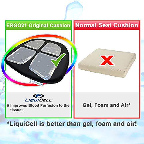 Ergo21 Liquicell Original Seat Cushion - Sciatica Pain, Pressure Sores And Back Pain Relief-Liquicell Improves Blood Flow (18" W X 17" X 2") #TOP4