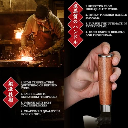 Image of Huusk Japanese Butcher Knife for Meat Cutting- Skining Knife for Processing | Sharp Viking Meat Knife, Hand Forged High Carbon Steel, Wood Handle, for Home Kitchen BBQ Cooking, Gifts for Chef Men Women