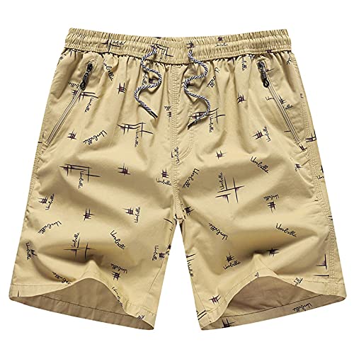 Sinzelimin Shorts for Men's Summer Casual Sport Sweatpant Drawstring Elastic Waist Short Cargo Pants Five-Point Beach Pants