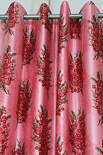 Image of Exporthub 2 Pieces Heavy Quality Digital 3D Printed Red Flowers Eyelet Door Curtains (Size - 4 x 7 Feet, Length 7 Feet) EHSPR786 74