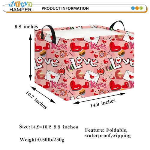Image of NTAOHAMPER Mothers Day Gifts Love Letter Fabric Storage Basket Empty with Handles, Books Box, Baby Shower Baptism Lovely Storage24L(Love Letter)
