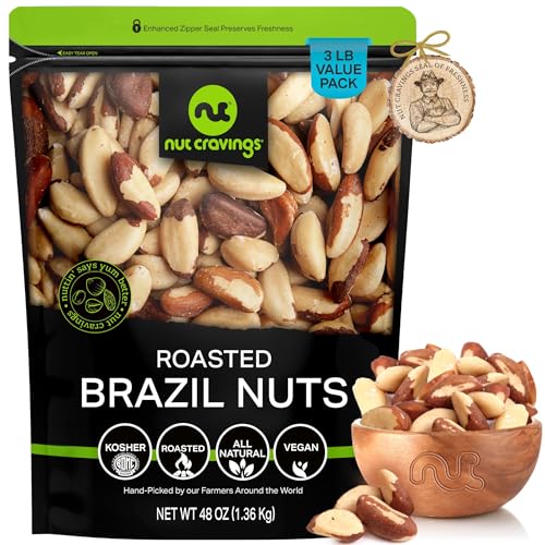 Image of NUT CRAVINGS - Brazil Nuts Roasted & Unsalted - No Shell, Whole (48oz - 3 LB) Bulk Nuts Packed Fresh in Resealable Bag - Healthy Protein Food Snack, Food Assortments