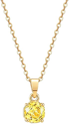 Square Citrine Necklace Gold Plated November Birthstone Necklace for Women