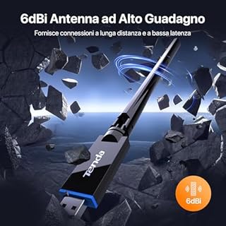 Tenda AX900 Adattatore USB Antenna WiFi 6dBi, Chiavetta WiFi per PC Dual Band 5/2.4 Ghz, Soft-AP, MU-MIMO, WPA2, Windows 7/10/11, U11 Pro