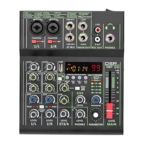 Mini 4 canales Mezclador de audio individual +48V Phantom Power 99 DSP Efectos Bluetooth USB Consola de mezcla de registro de reproducción de computadora AM-AX3