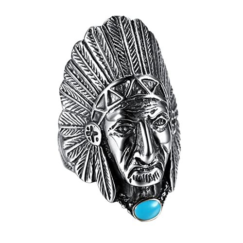 HIJONES Unisex Stainless Steel Indian Chief Tribe Ring