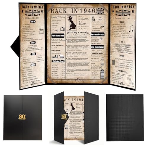 back in 1946 80th Birthday Gifts for Men & Women Black Tri-Fold Poster