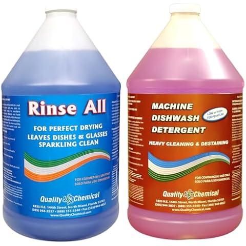Quality Chemical Heavy Duty Liquid Alkaline Commercial Dishwasher Detergent (1 Gallon) - Rinse All/Commercial Industrial Grade Rinse Aid/Dishwasher Rinse Aid, heat and cool dry Finish (1 Gallon) Cover