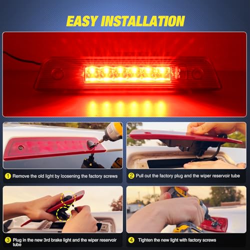 Image of Nilight Third Brake Light Tail High Mount 3rd Stop Lights Red Lens Compatible with Jeep Liberty 2008 2009 2010 2011 2012 Van SUV Rear Center Cab Lamp