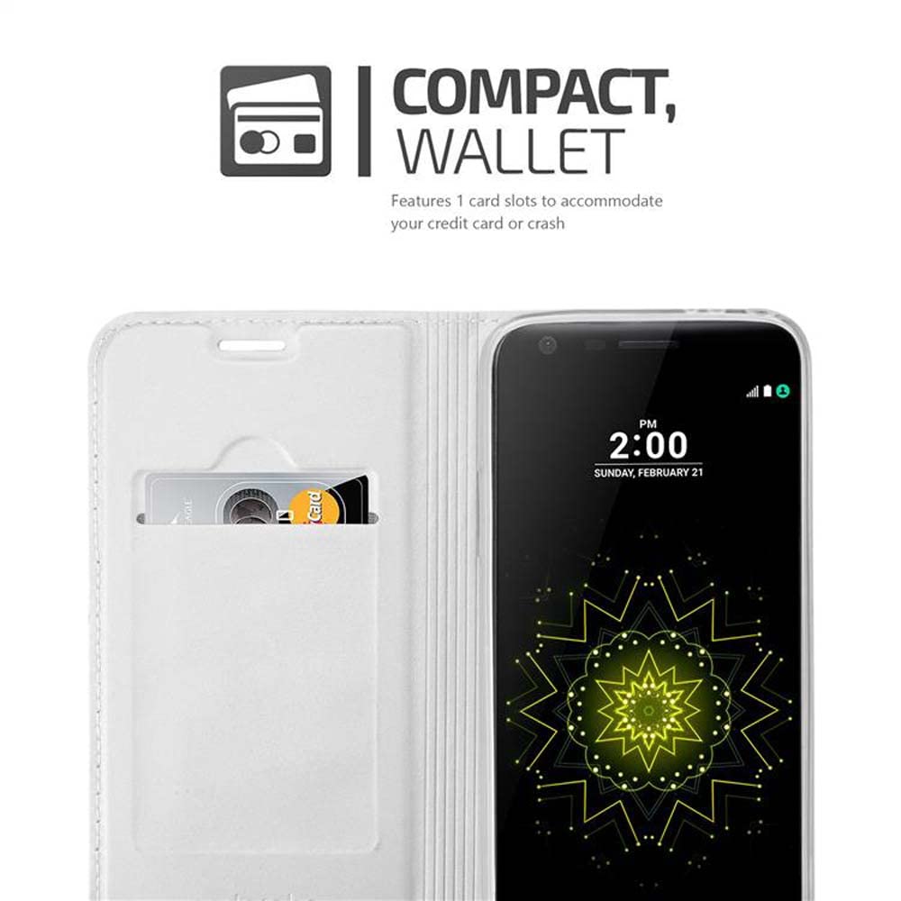Cadorabo Book Case Compatible with LG G5 in Classy Silver - with Magnetic Closure, Stand Function and Card Slot - Wallet Etui Cover Pouch PU Leather Flip
