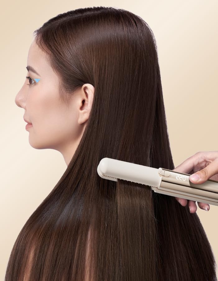 Image of USB Hair Straightener and Curler 2 in 1, Fast Heating Ceramic Flat Iron,USB Rechargeable Portable Hair Straightening Iron for Women, Travel Hair Styler