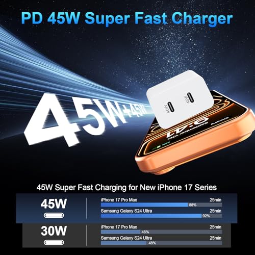 Image of USB C iPhone Fast Charger, 45W Type C Charger Block, 10 FT USBC Cable Cord