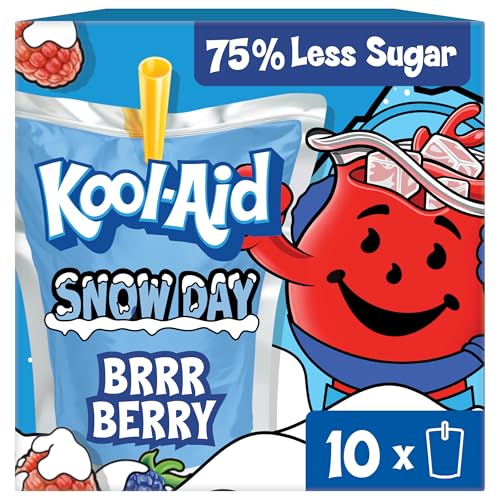 Kool-Aid Snow Day Artificially Flavored Drink, 10 Pouches, for School Lunches and On-the-Go Hydration, Brrr Berry Artificially Flavored, Excellent Source of Vitamin C, 6 fl oz