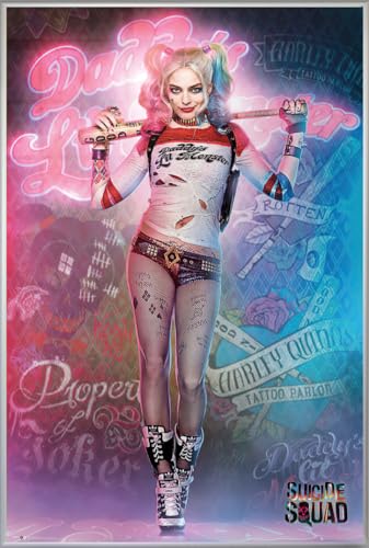 Close Up Suicide Squad - Póster enmarcado (61 x 91,5 cm), diseño de Harley Quinn con bate de béisbol
