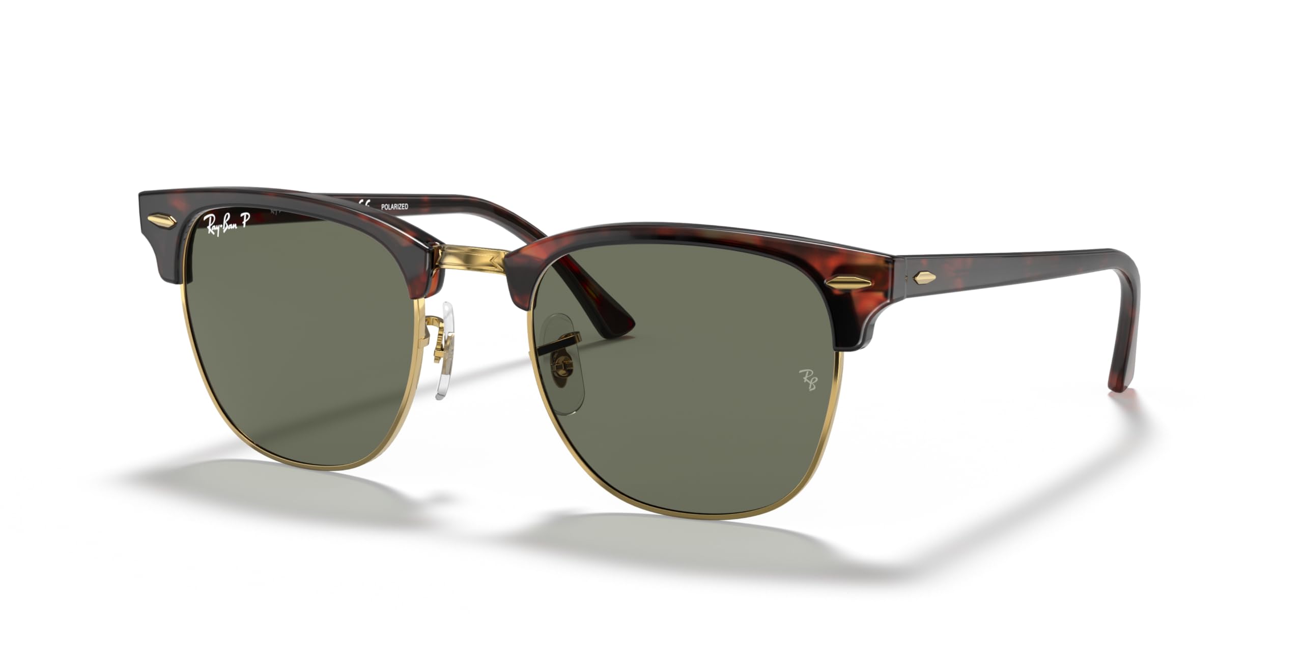 Ray-Ban Rb3016 Clubmaster Square Sunglasses Red Tortoise/Polarized Green 51 Millimeters
