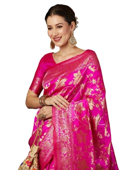 Image of Women's Banarasi Saree Pure Kanjivaram Silk Saree Soft Design Wear Pattu Sarees Cotton With Blouse Piece Kanchipuram for Wedding new ladies sadi