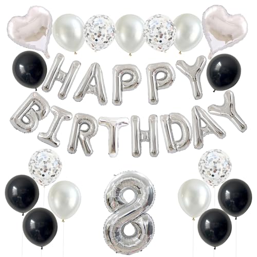 HAPPY BIRTHDAY 誕生日 バルーン 風船 飾り 付け セット 8歳 数字 バルーン シルバー ハッピーバースデー 誕生日 デコレーション 男の子 女の子 パーティー 飾り