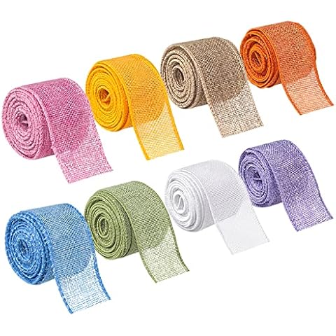 Mlurcu Burlap Ribbon Wired Ribbon 8 Rolls Natural Burlap Wired Ribbon 1-1/2 Inch 40 Yards Solid Fabric Wired Edge Ribbon for Christmas Craft DIY Wrapping Wreath Holiday Party Decorations (Light Color) Cover