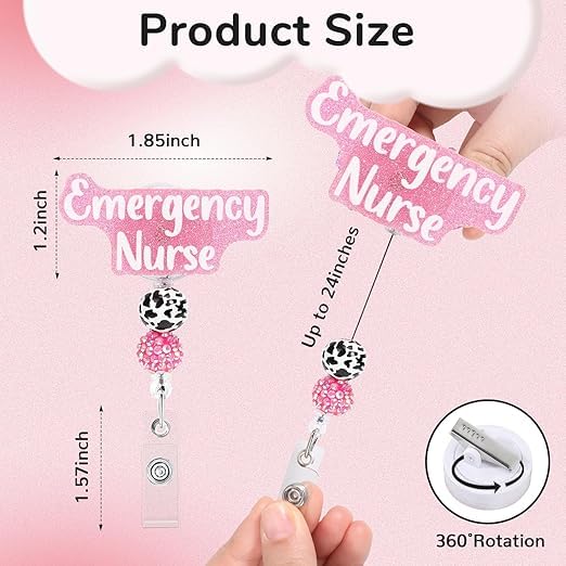 Image of DNESHYID Card Holder with Reel Clip & Lanyard (1PC, Pink), Cute Nurse Doctor Name Tag Holder, Retractable Badge Reel Clip for Office Staff, Students & School, Durable Plastic Material