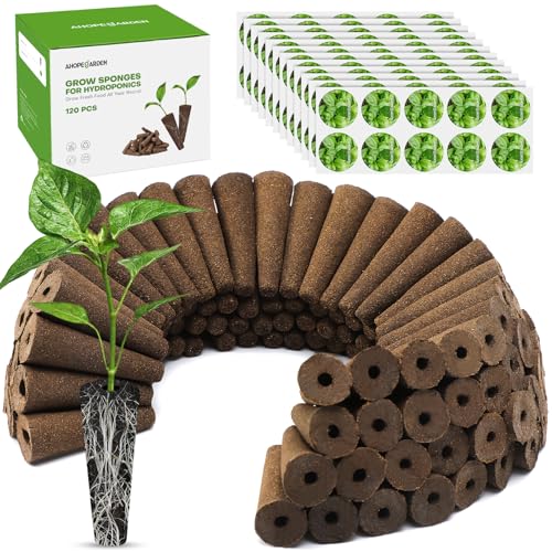 Ahopegarden 120 Pcs Seed Pod Kit for Aerogarden Highly Breathable Hydroponics Replacement Pods Compatible with Most Indoor Hydroponic Systems 120 Grow Sponges & 120 Pod Labels