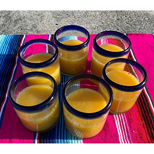Set de 6 vasos Mexicanos Soplo de vidrio azul 10 oz miniatura 3
