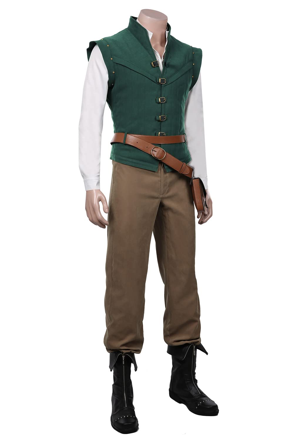 Flynn Disfraz de cosplay medieval príncipe camisa chaleco pantalones cinturón renacentista steampunk pirata traje retro cuello alto chaleco hombre Halloween carnaval disfraz