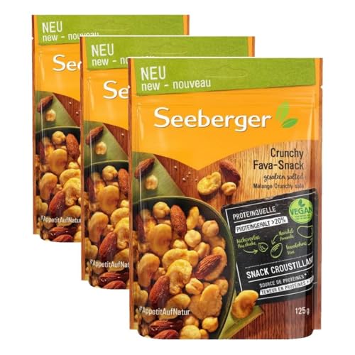 Seeberger Crunchy Fava-Snack. Ein ganz besonderer Mix: Knusprige Kichererbsen, geröstete Salzmandeln und knackige Favabohnen machen diesen Snack zu einer Reise nach Lateinamerika,1 x 125g