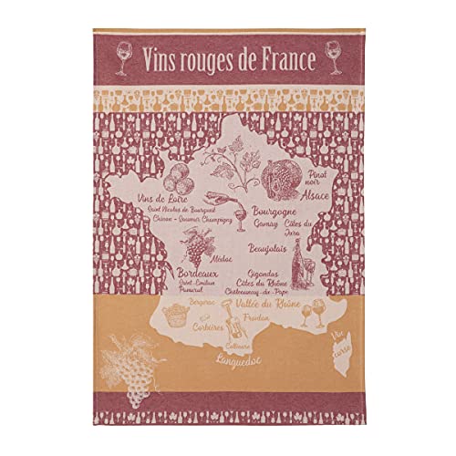 Coucke French Cotton Jacquard Towel, Red Wines of France, 20-Inches by 30-Inches, Red, 100% Cotton