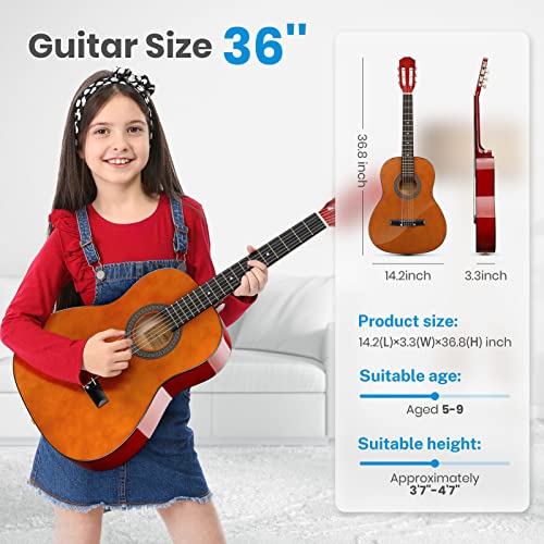 Moukey 36" Acoustic Guitar 3/4 Junior Classical Guitarra Acustica For Beginner Youth Teen Adult With Chord Poster, Gig Bag, Tuner, Picks, Nylon Strings, Capo, Strap - Brown #TOP4