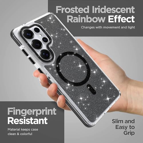 Image of Magnetic Case for Samsung Galaxy S26 Ultra [Compatible with Magsafe] [Bling Glitter Fluorescent Design] [1 Screen Protector] Slim Translucent Matte Case for Galaxy S26 Ultra 6.9 inch, Black