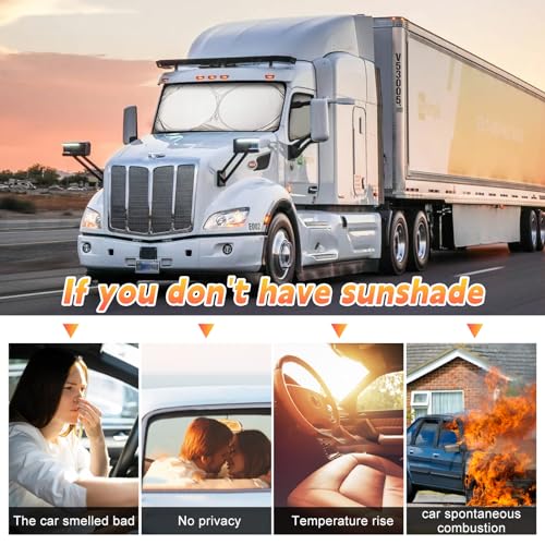 image for Ohleats Semi-Truck Sun Shade, Foldable Front Window Sun Blocker with S
