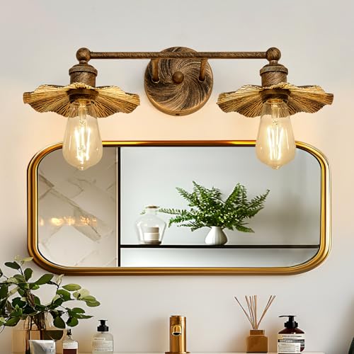 Image of ZGLAOJT 2 Light Vintage Vanity Light Oil Rubbed Bronze Bathroom Light Fixtures Over Mirror.