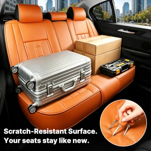 Image of Car Seat Covers Full Set for Toyota RAV4 1999-2025 Orange (5 Pack) | Waterproof car seat cover, anti-slip, breathable. Airbag compatible. Seat heating works. Easy clean. Durable stitching.
