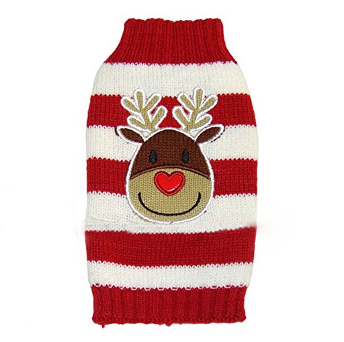Westeng Ropa para Mascotas de Navidad Alces Lindos Ropa de Invierno para Perros Suéter Suministros Trajes de Navidad para Gatos Size M-32 * 39 * 34cm (Rojo)