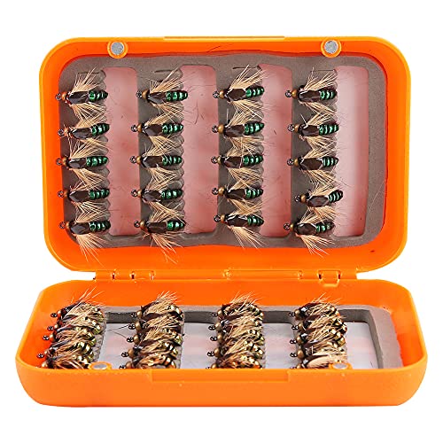 Fly Fishing Flies, 40pcs Lifelike Fly Fishing Fly Fishing Kit Box Fly Fishing Lures High Simulation Fly Fly Hook with High Carbon Steel Hooks for Fishing Enthusiast (Golden